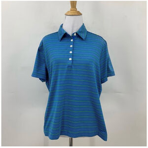 Women’s Nike Golf Polo Collared Shirt Blue & Lime Stripped Size Small
